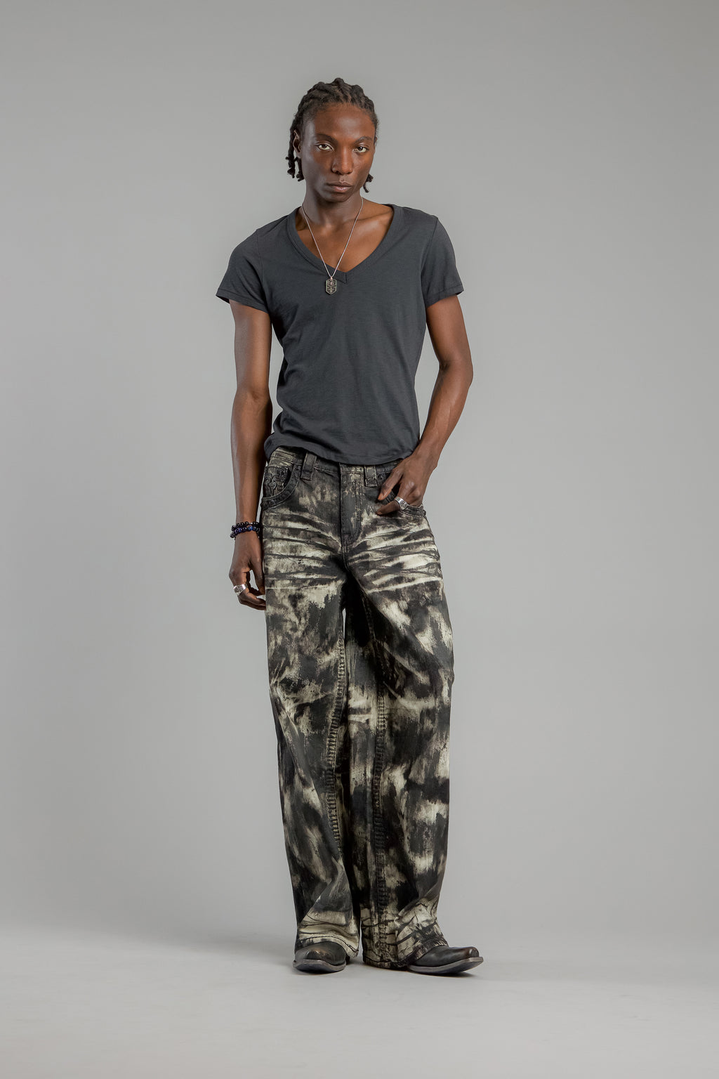 Newton Baggy 3 Jeans in Black-Beige Coated - Rock Revival®