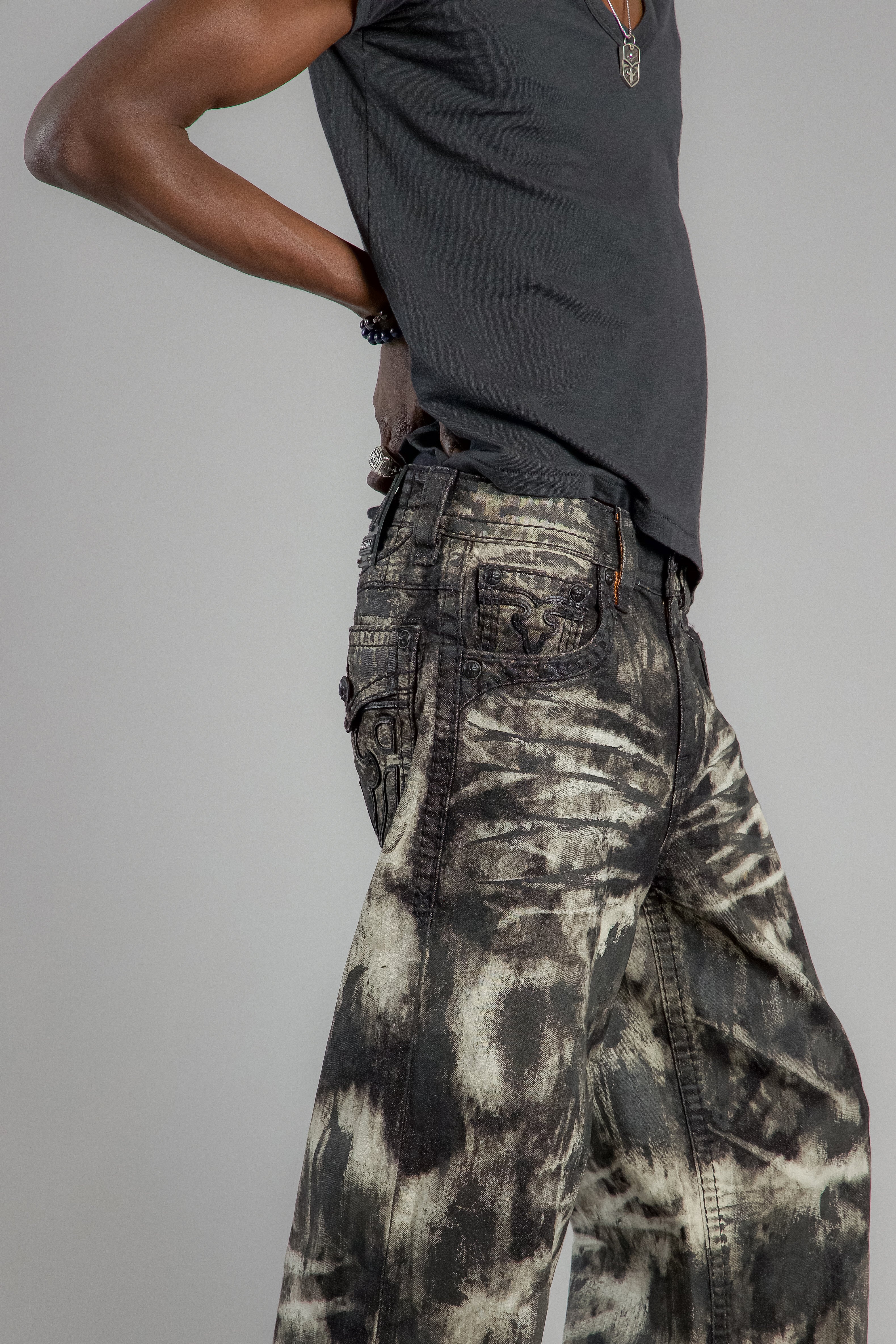 Newton Baggy 3 Jeans in Black-Beige Coated - Rock Revival®
