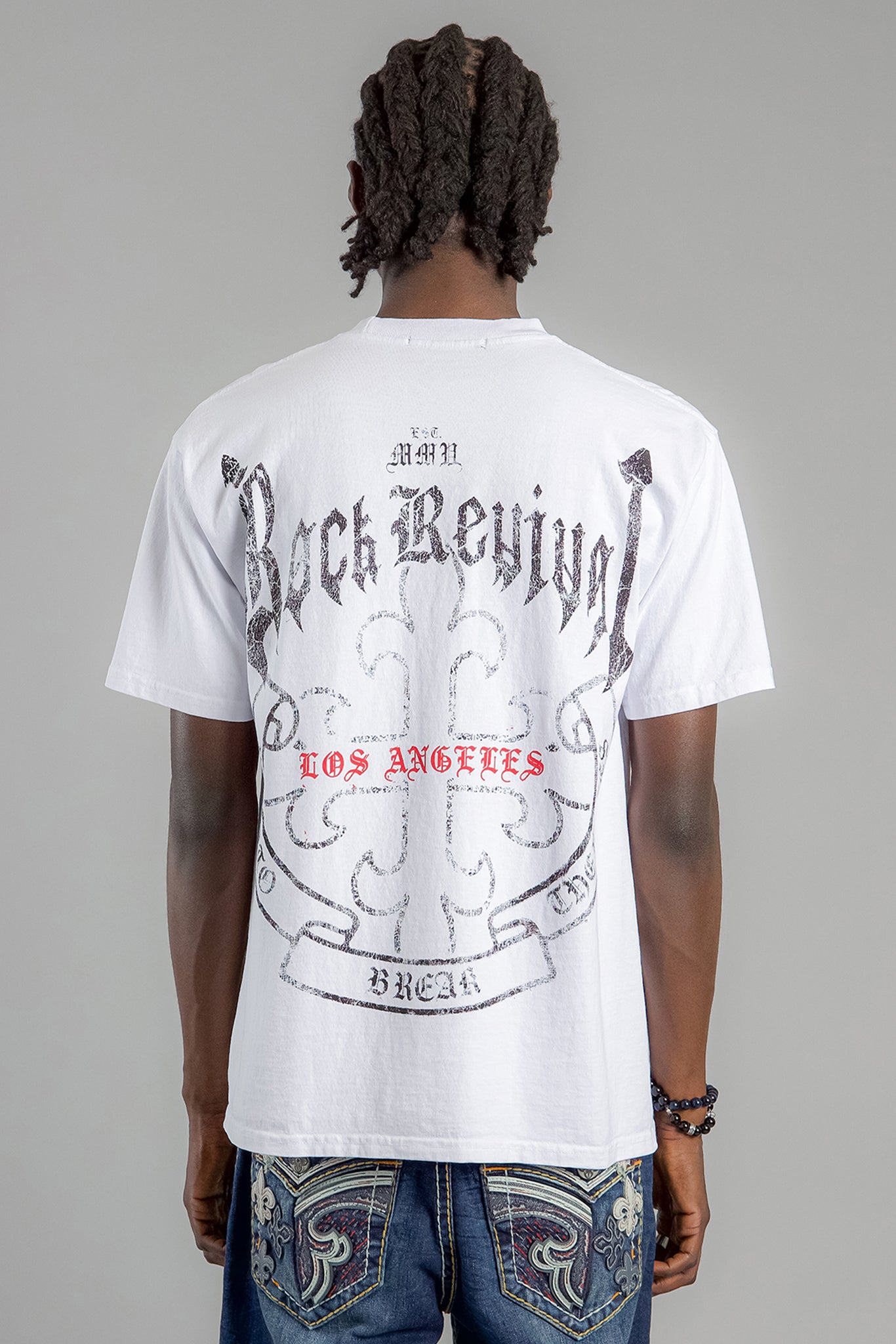 Baroque Cross Graphic Tee in in White - Rock Revival®