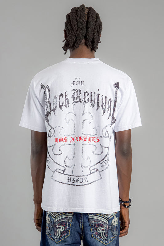 Baroque Cross Graphic Tee in in White - Rock Revival®
