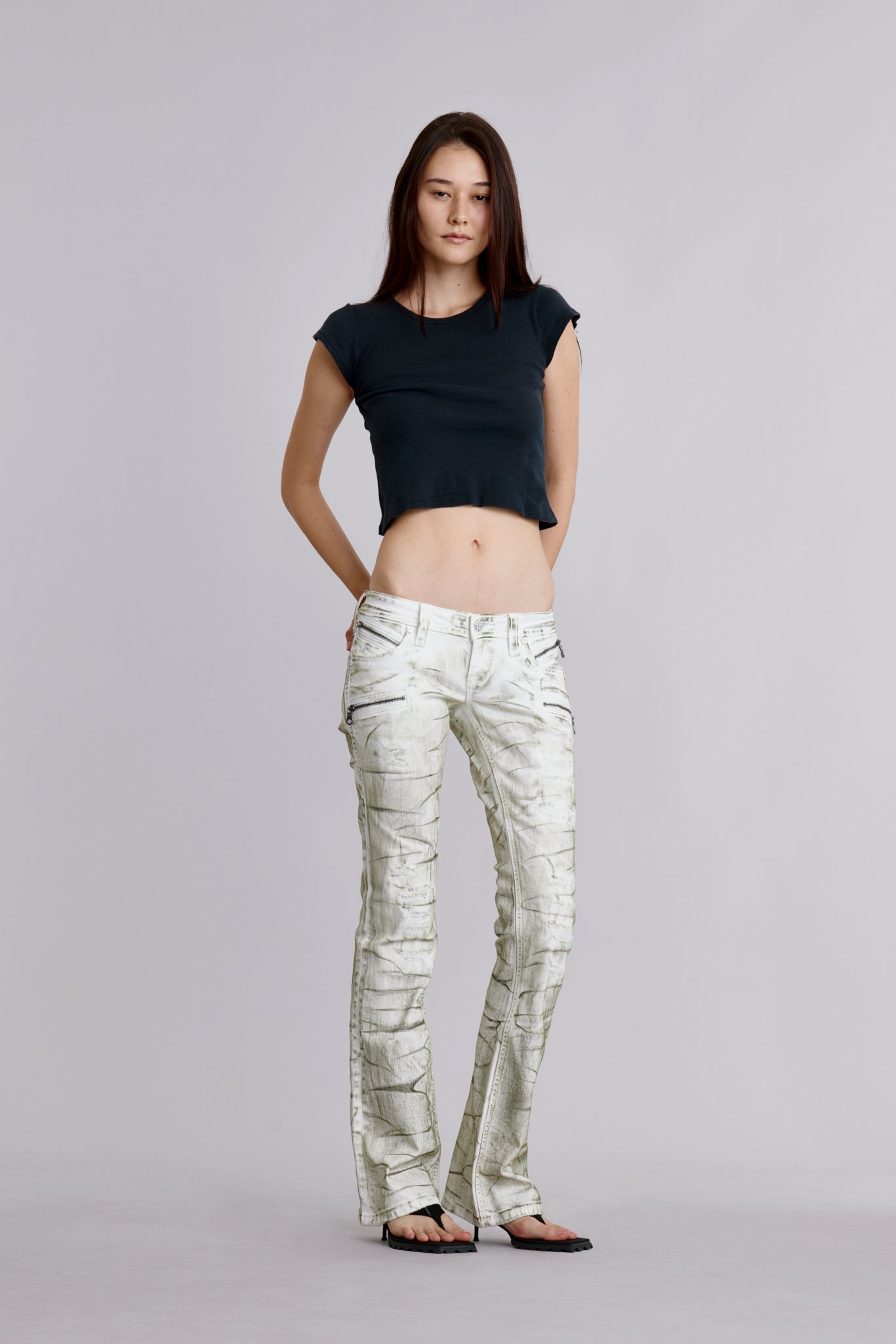 Kamil Super Low-Rise Moto Bootcut in Riot Frost | White Wash