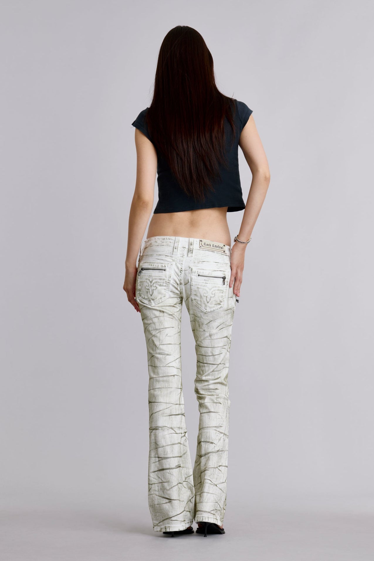 Kamil Super Low-Rise Moto Bootcut Jeans in Riot Frost – Rock Revival®