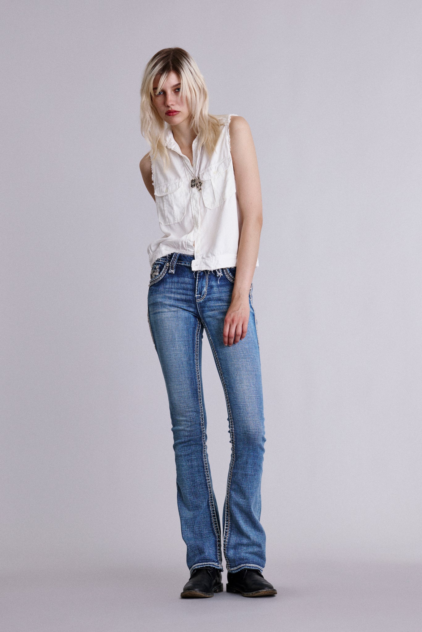 【Lrose】WTW　APERTO CHAIR DENIM ARM１ Risen Women's High Waist Raw Hem Flare Jeans (US, Alpha, X