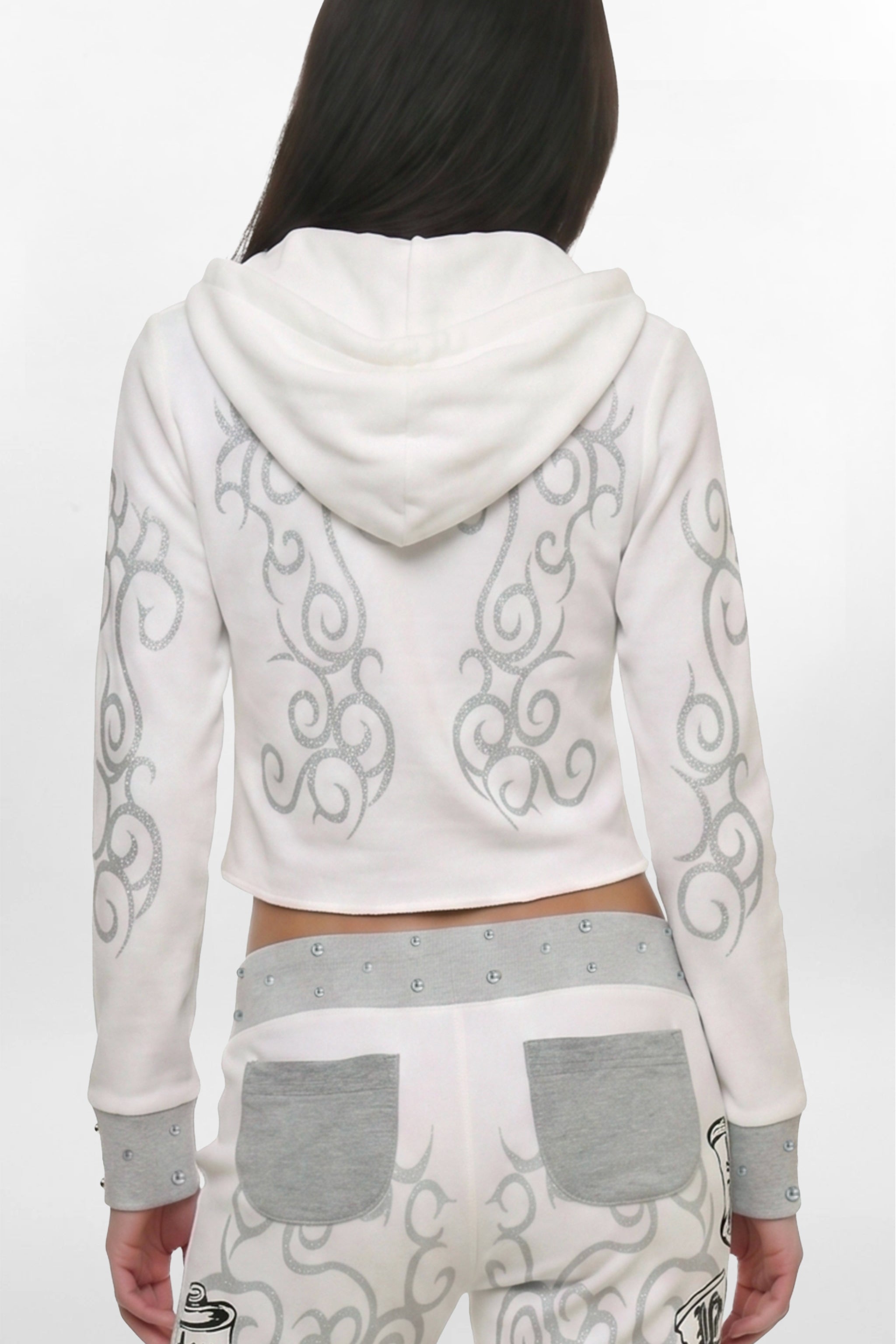 (JWT5807) Sudadera con capucha y cremallera con gráfico Rock Revival de Jaded London en blanco (JLxRCRV)