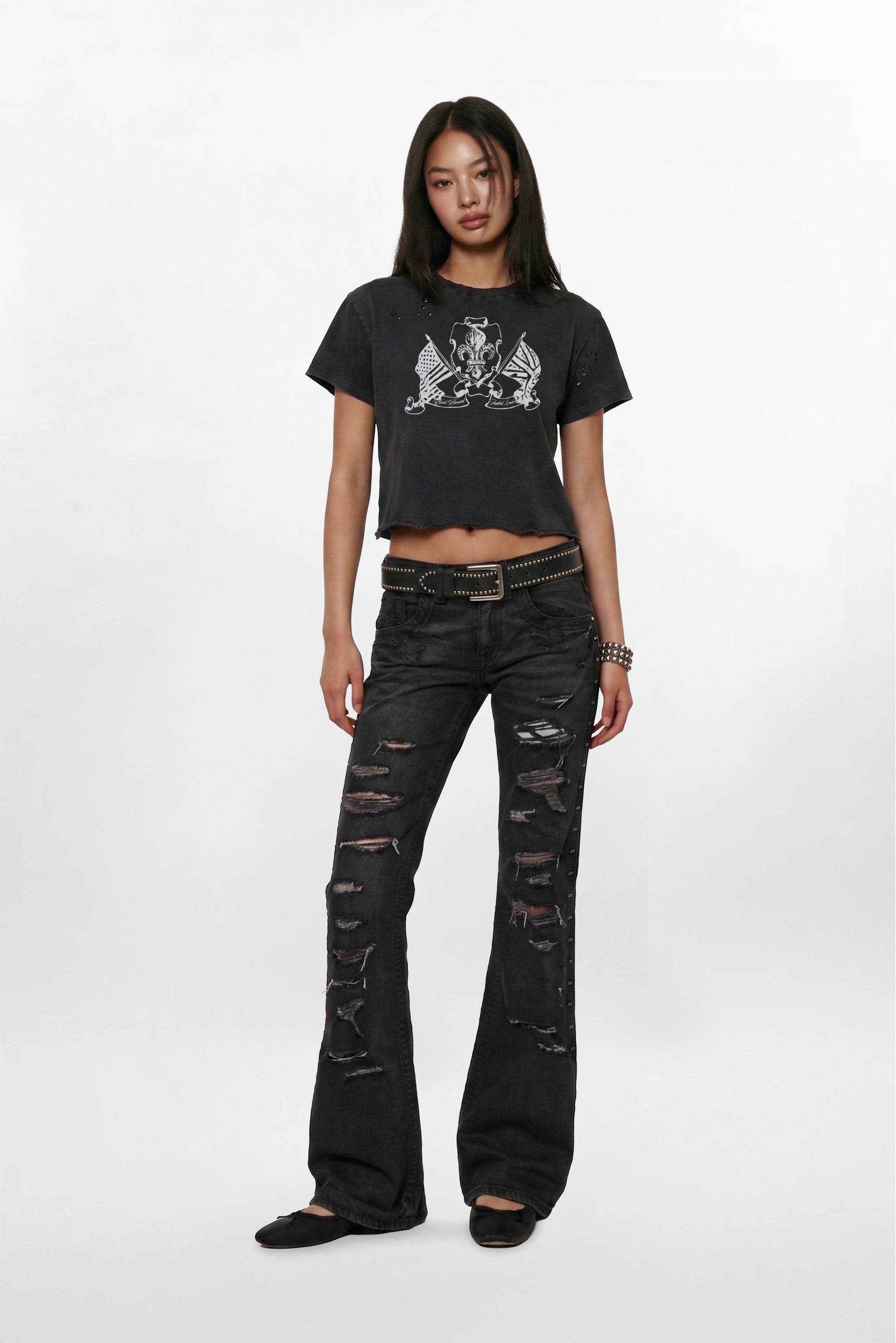 (JMT6545) Camiseta corta Rock Revival by Jaded London desgastada (Mujer)