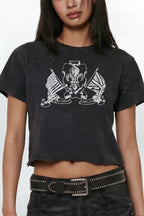 (JMT6545) Camiseta corta Rock Revival by Jaded London desgastada (Mujer)