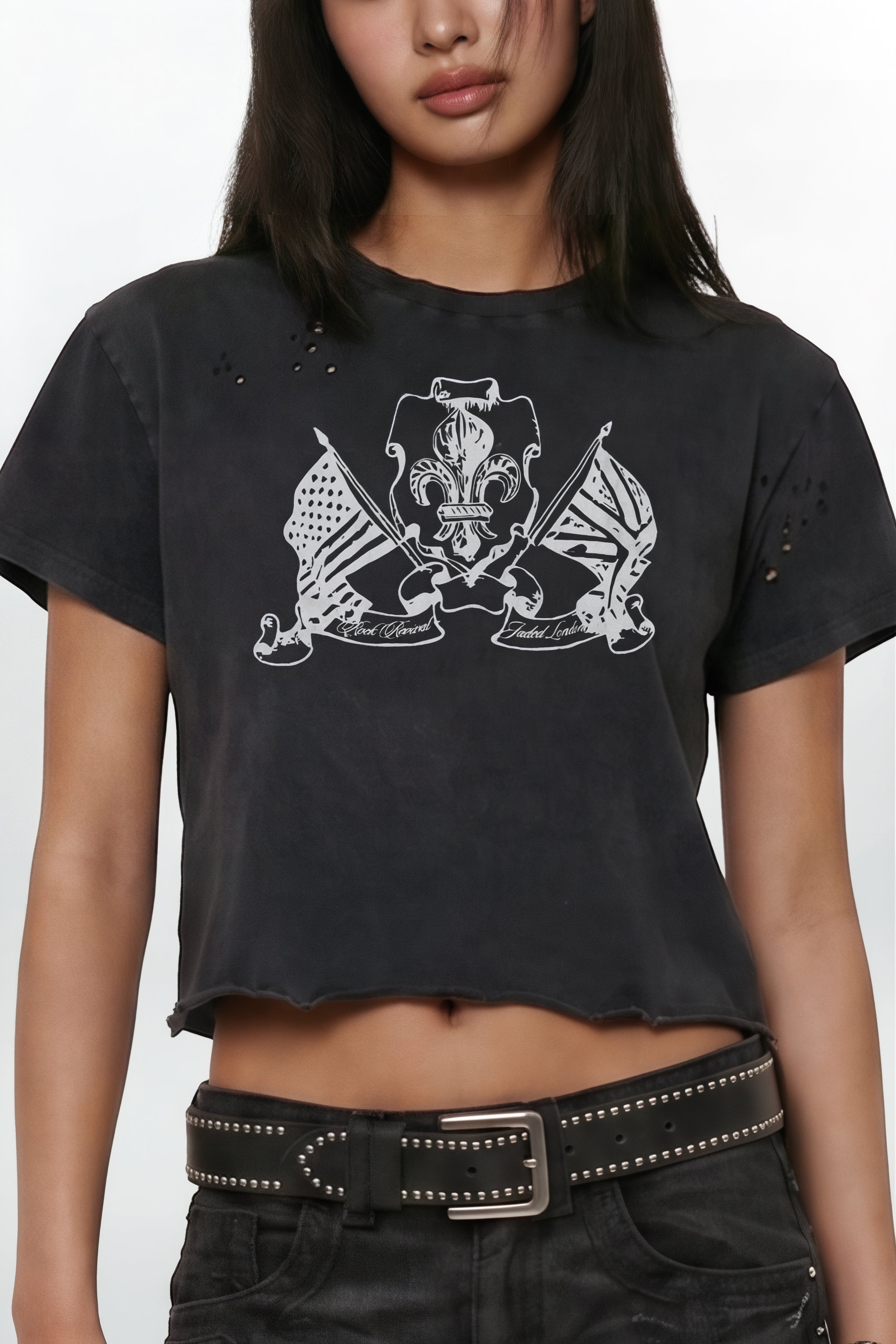 (JMT6545) Camiseta corta Rock Revival by Jaded London desgastada (Mujer)