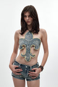 Fleur De Lis Denim Top, By Jaded London - Rock Revival®