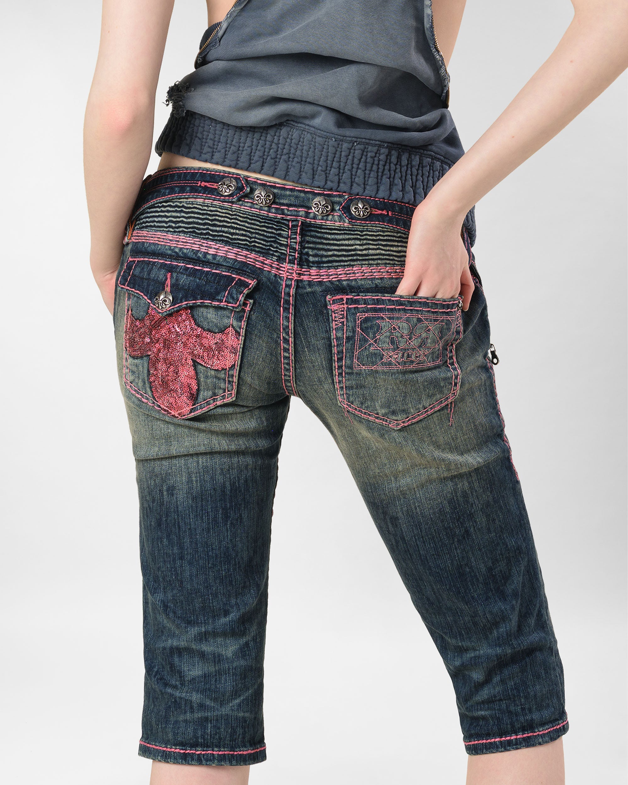 Racer x Rock Revival Pink Stitch Capri
