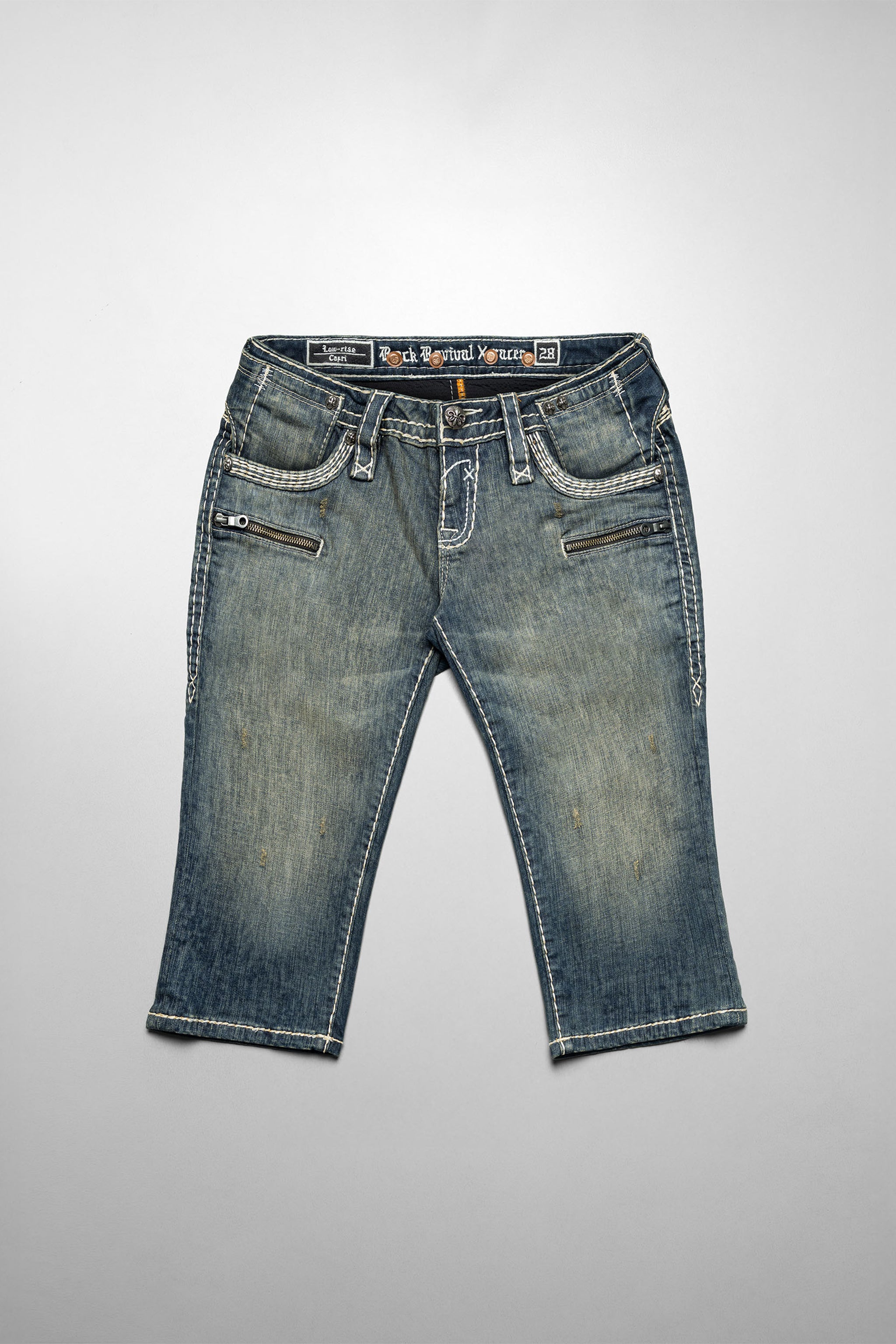 Racer x Rock Revival® White Stitch Capri