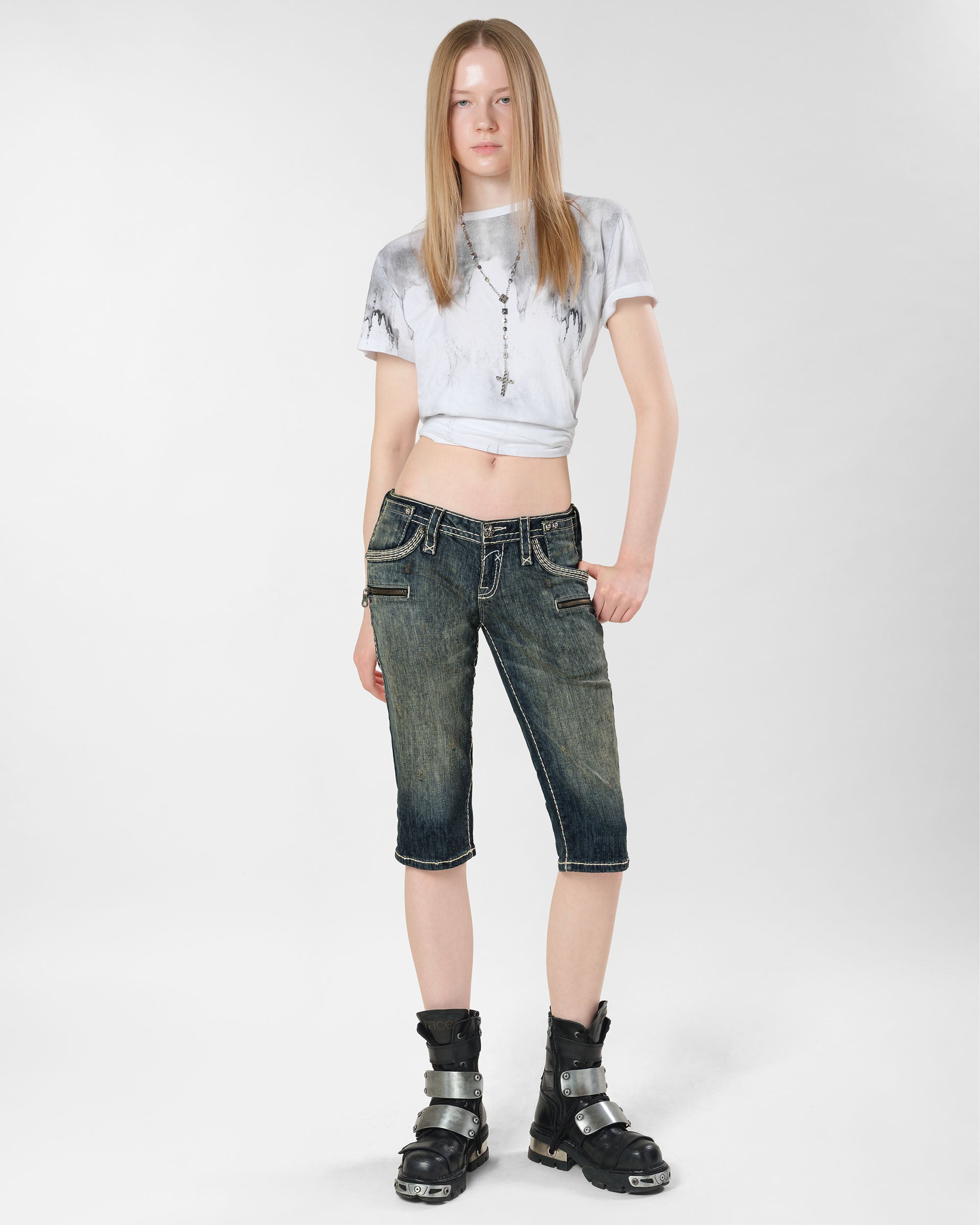 Racer x Rock Revival White Stitch Capri