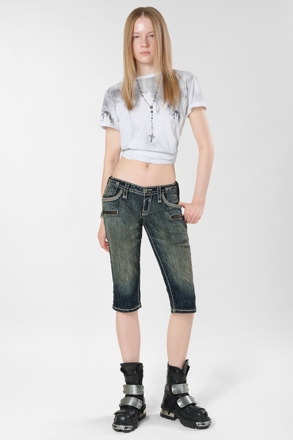 Racer x Rock Revival® White Stitch Capri