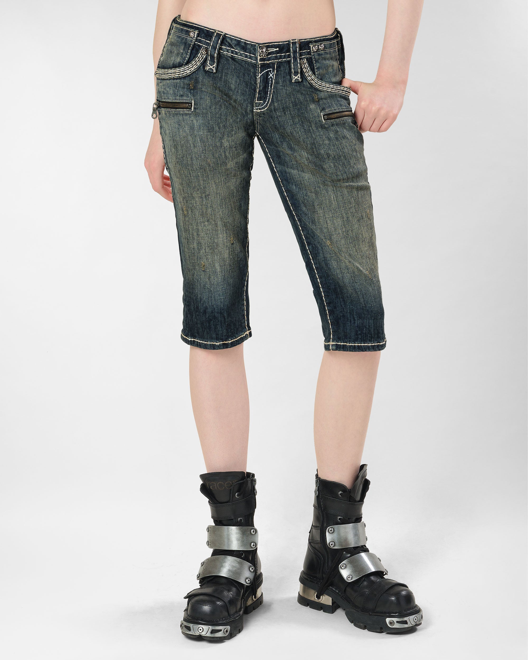Racer x Rock Revival White Stitch Capri
