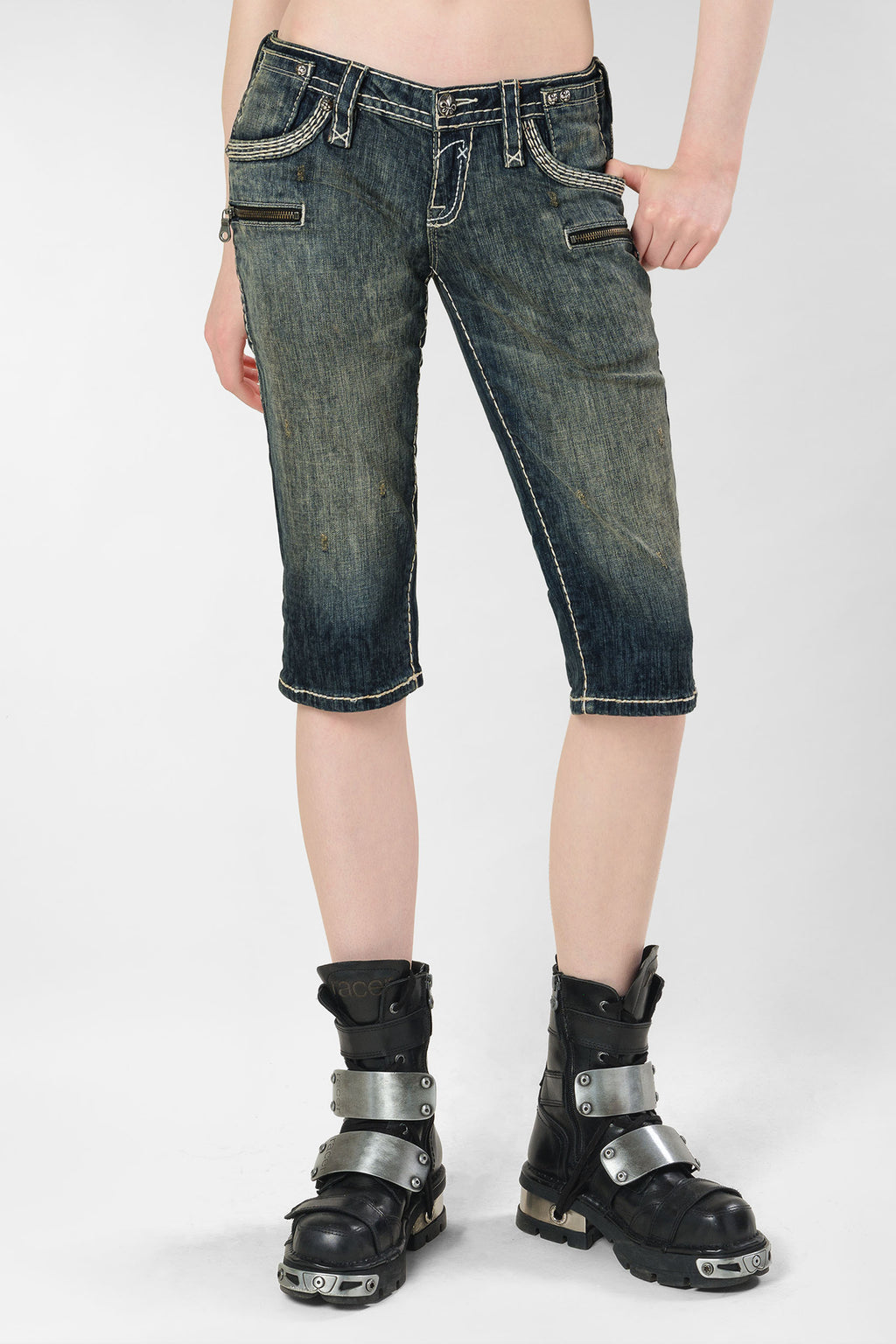 Racer x Rock Revival® White Stitch Capri