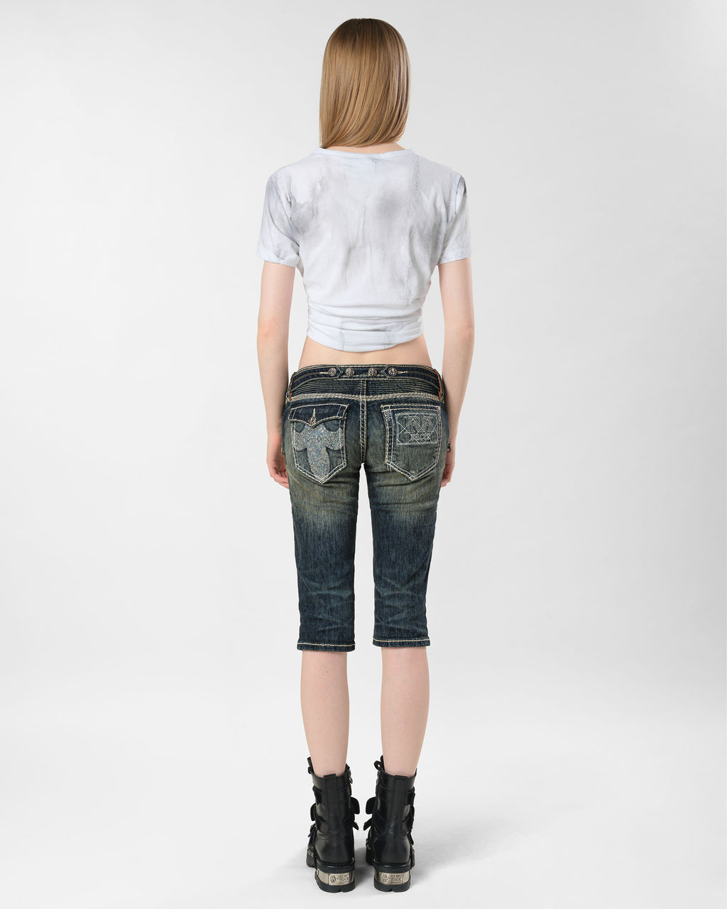 Racer x Rock Revival White Stitch Capri