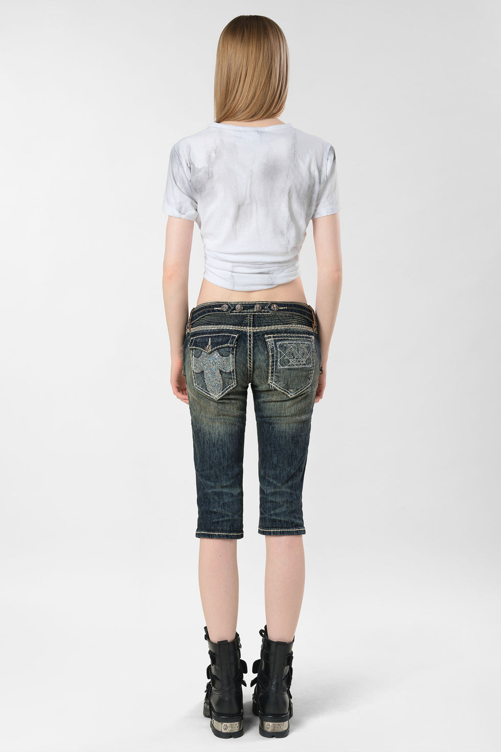 Racer x Rock Revival® White Stitch Capri