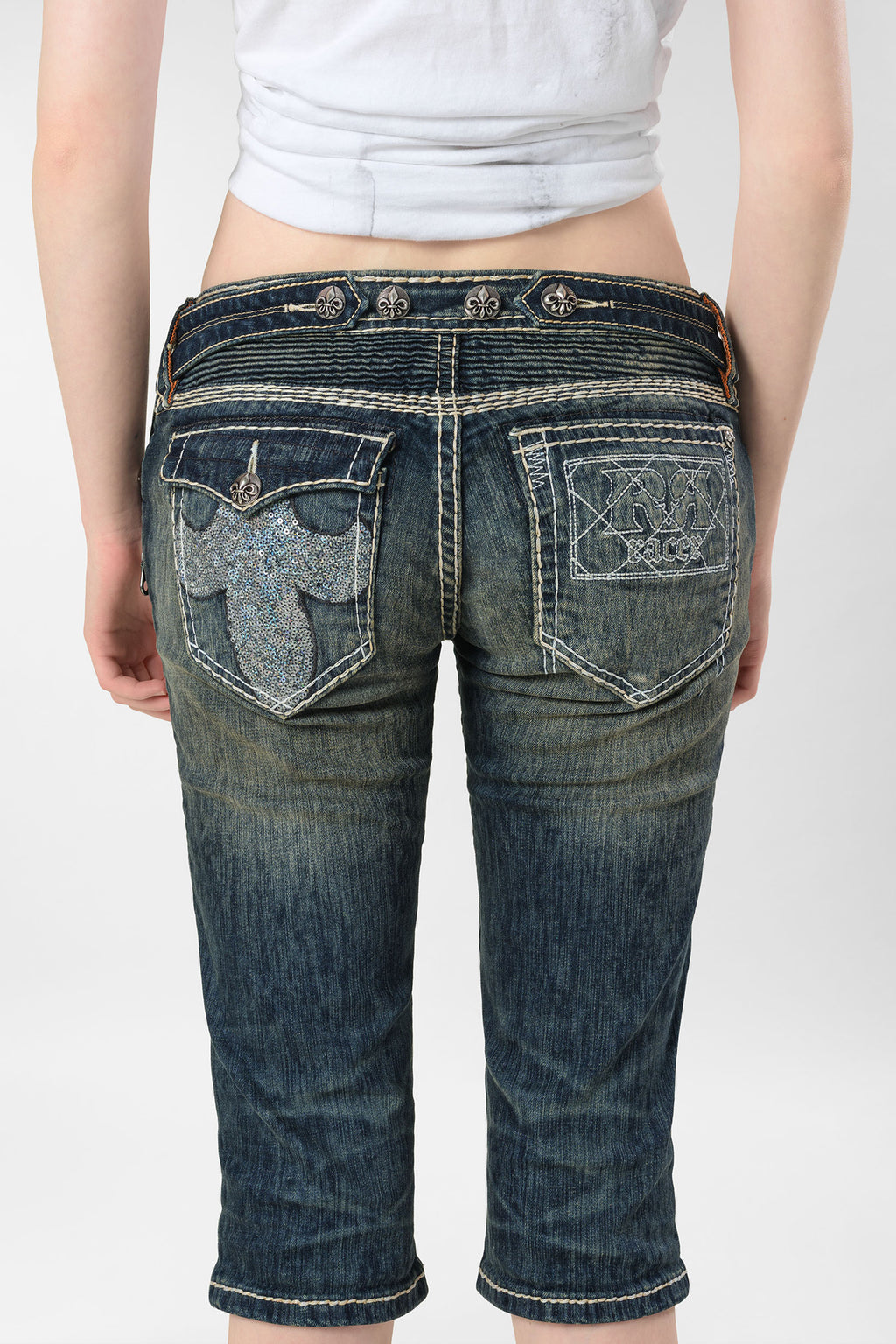 Racer x Rock Revival® White Stitch Capri
