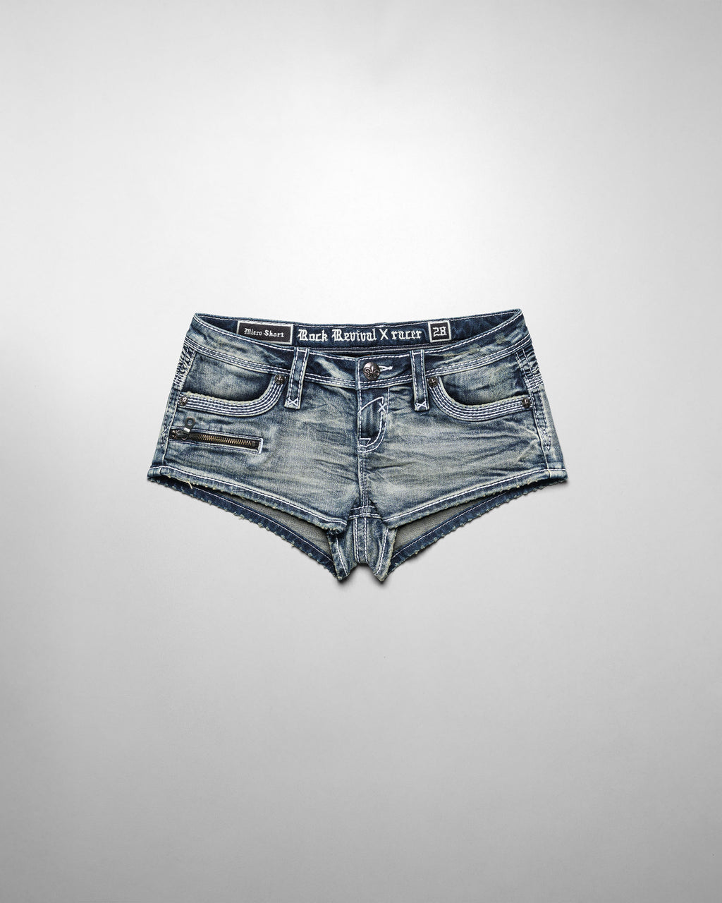 Racer x Rock Revival Denim Mini Shorts