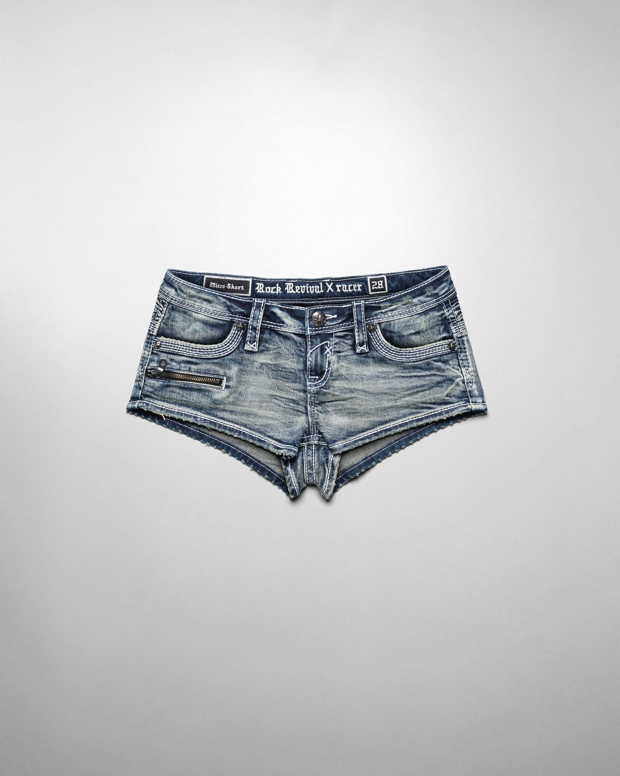 Racer x Rock Revival Denim Mini Shorts