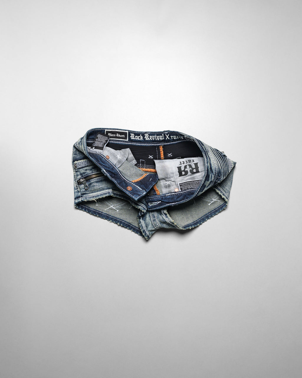 Racer x Rock Revival Denim Mini Shorts