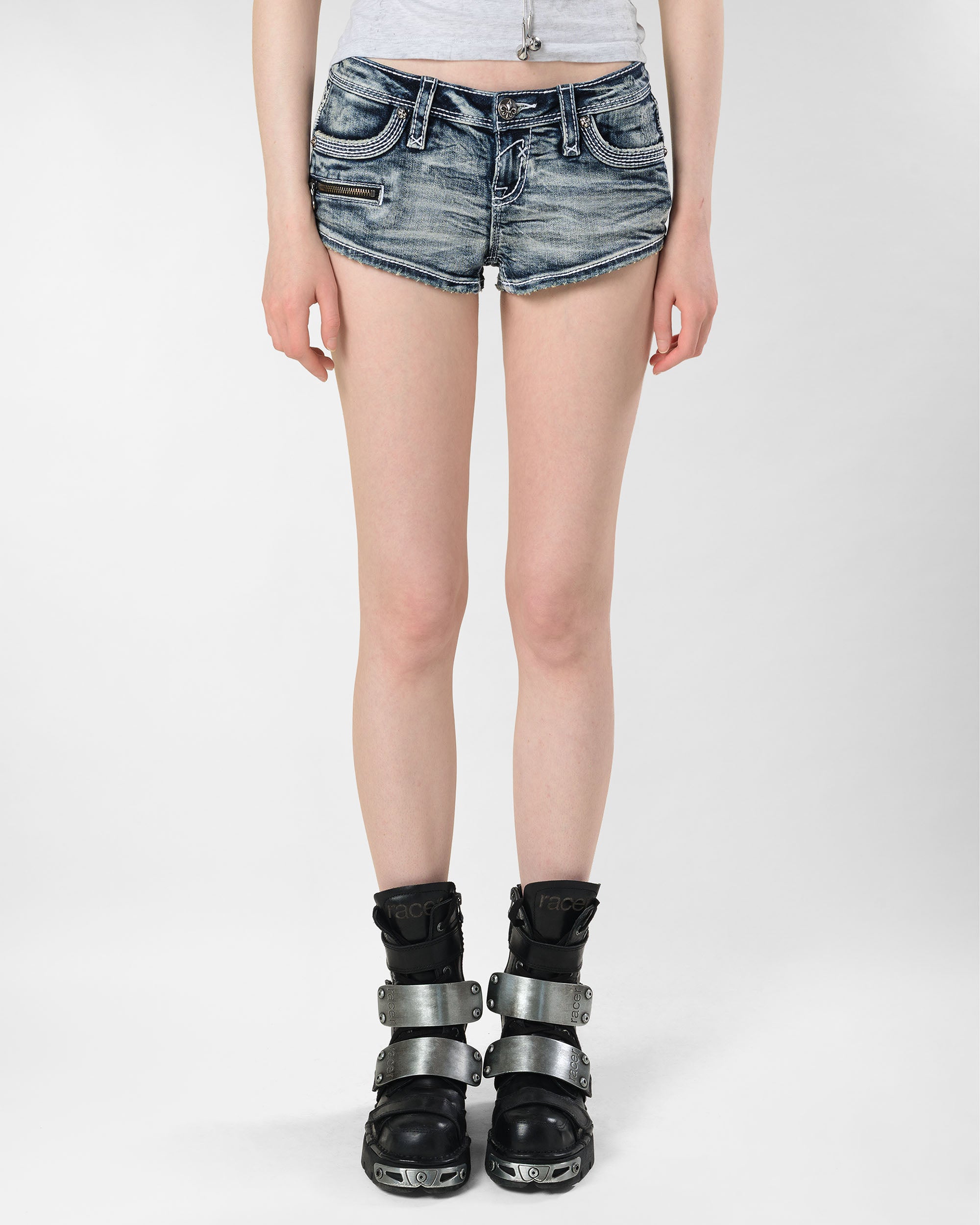 Racer x Rock Revival Denim Mini Shorts