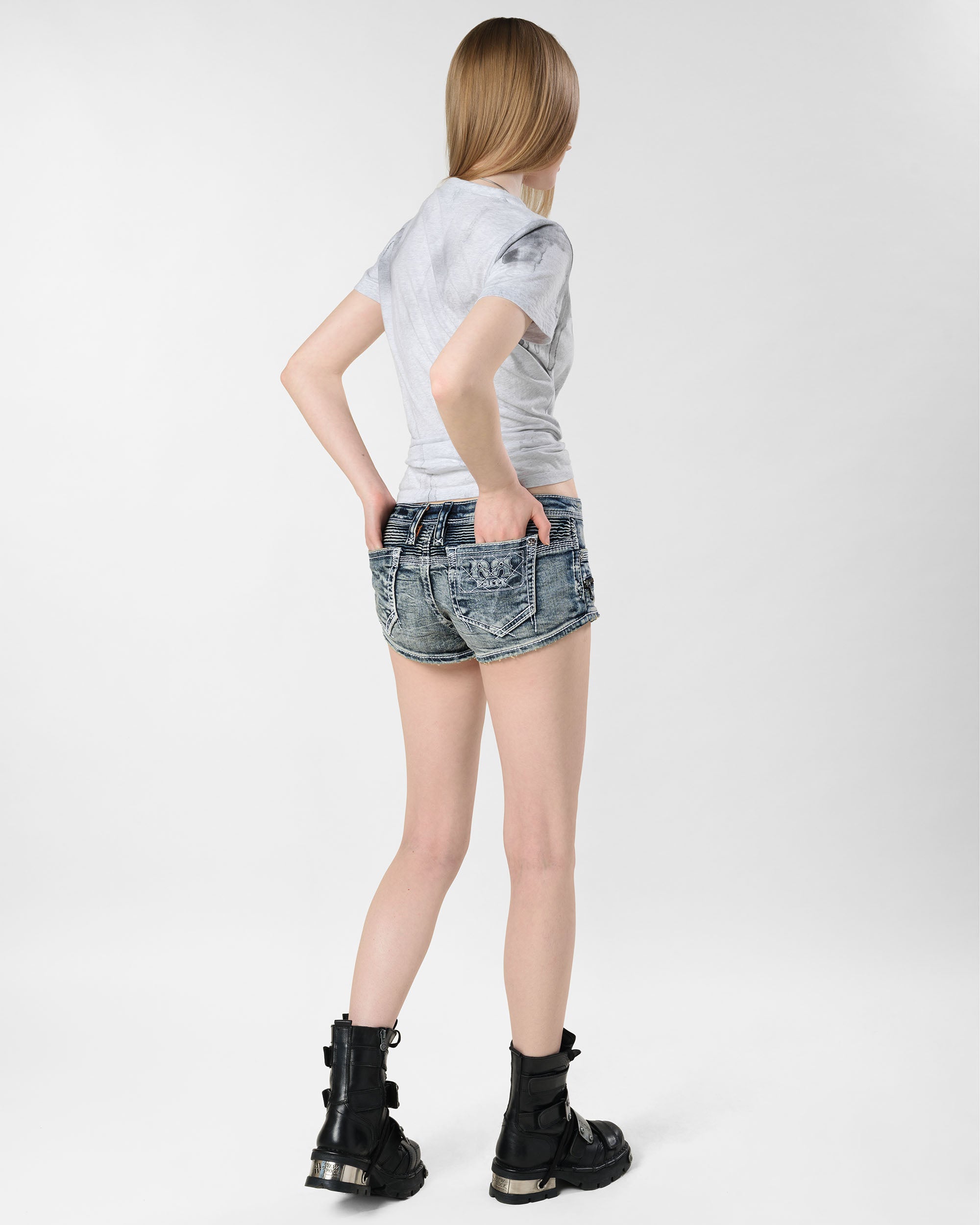 Racer x Rock Revival Denim Mini Shorts