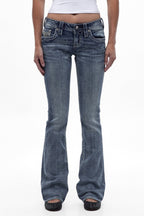 Xeline Low-Rise Bootcut Jeans in Medium Blue
