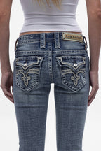 Xeline Low-Rise Bootcut Jeans in Medium Blue