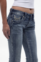 Xeline Low-Rise Bootcut Jeans in Medium Blue