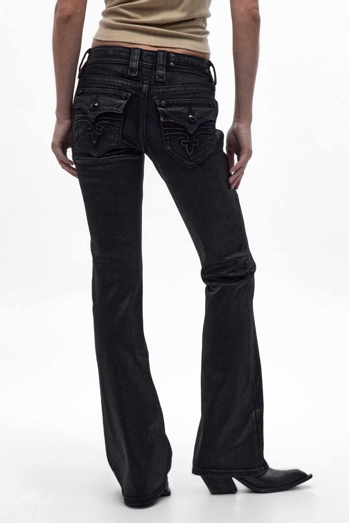 Xeline Low-Rise Bootcut Jeans in Black Coating