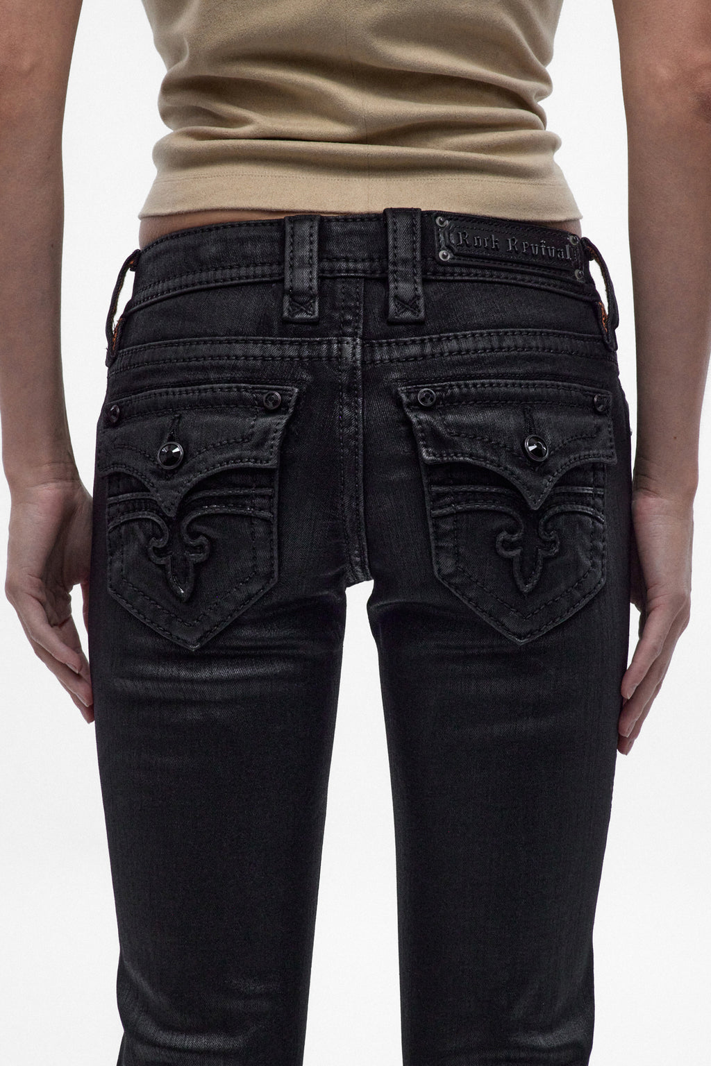 Xeline Low-Rise Bootcut Jeans in Black Coating