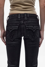 Xeline Low-Rise Bootcut Jeans in Black Coating