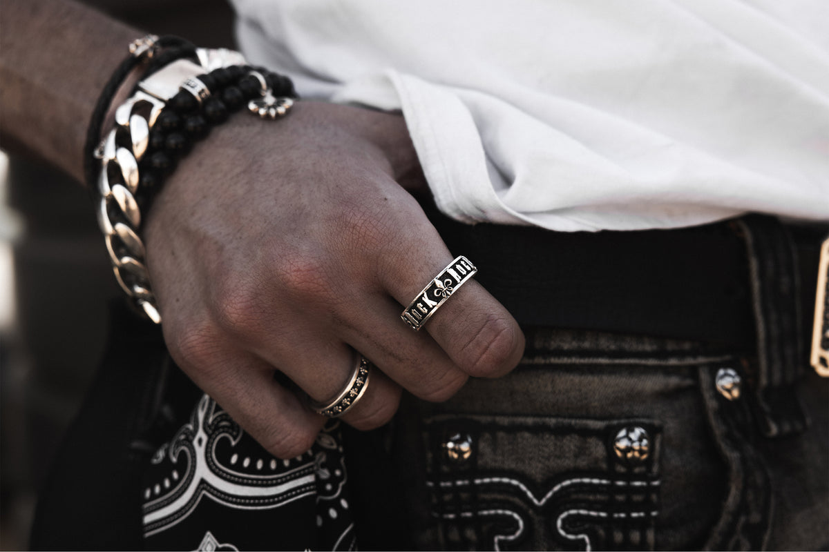 Rock & Fleur De Lis Band Ring